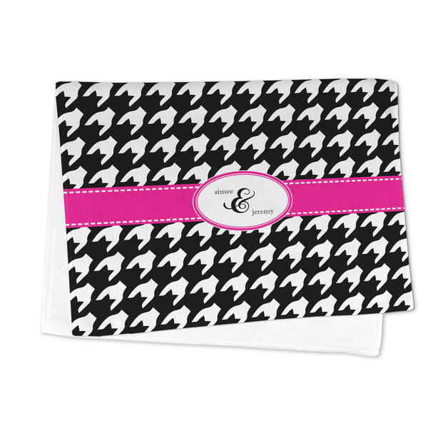 Houndstooth w/Pink Accent Microfiber Dish Towel - FOLDED HALF
