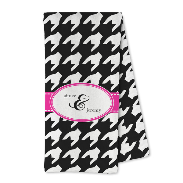 Custom Houndstooth w/Pink Accent Kitchen Towel - Microfiber (Personalized)