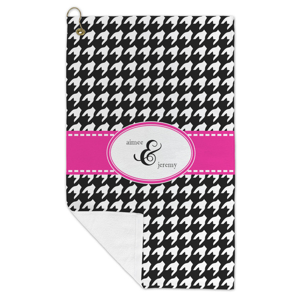 Houndstooth w/Pink Accent Microfiber Golf Towels - FOLD