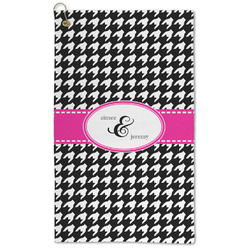 Houndstooth w/Pink Accent Microfiber Golf Towel - Large (Personalized)