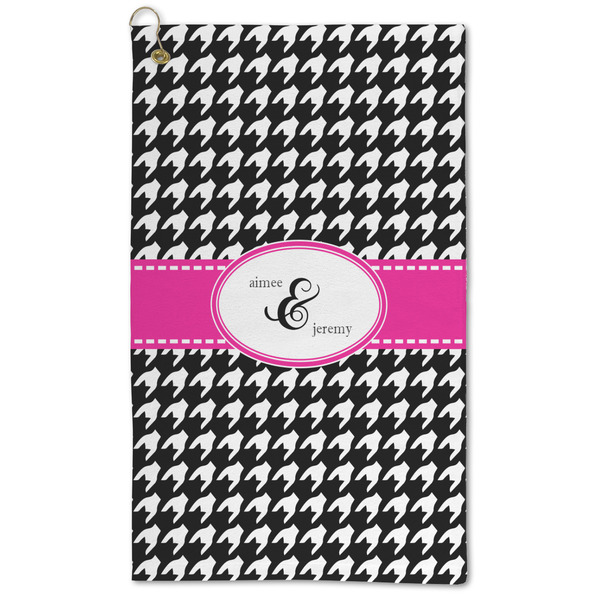 Custom Houndstooth w/Pink Accent Microfiber Golf Towel - Large (Personalized)