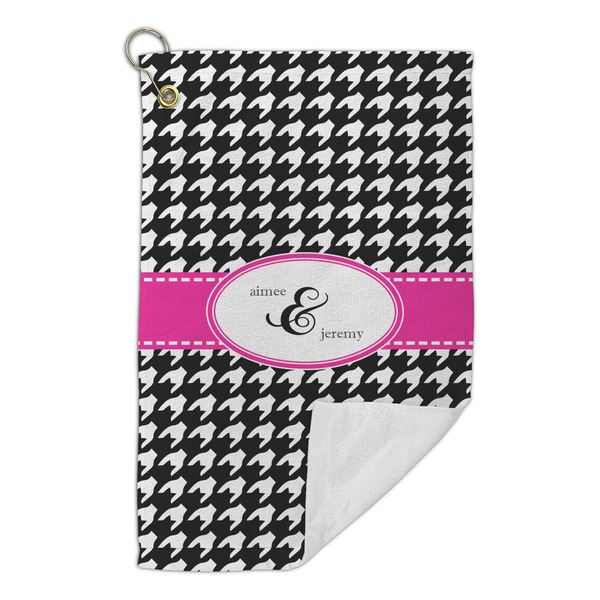 Houndstooth w/Pink Accent Microfiber Golf Towels Small - FRONT FOLDED