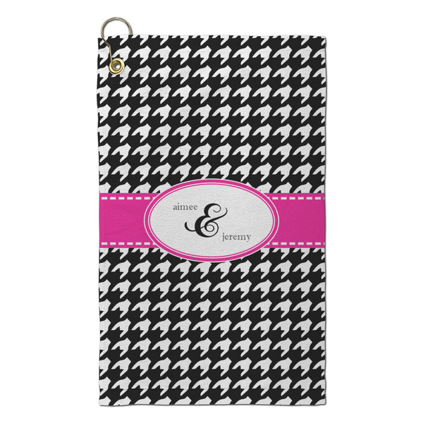 Custom Houndstooth w/Pink Accent Microfiber Golf Towel - Small (Personalized)