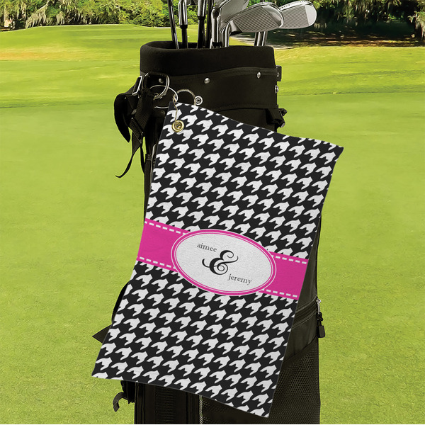 Houndstooth w/Pink Accent Microfiber Golf Towels - Small - LIFESTYLE