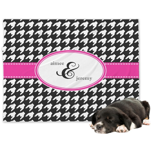 Custom Houndstooth w/Pink Accent Dog Blanket - Large (Personalized)