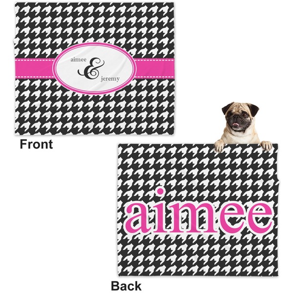 Houndstooth w/Pink Accent Microfleece Dog Blanket - Large- Front & Back