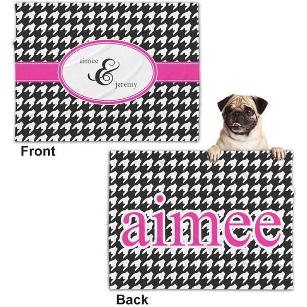 Houndstooth w/Pink Accent Microfleece Dog Blanket - Regular - Front & Back
