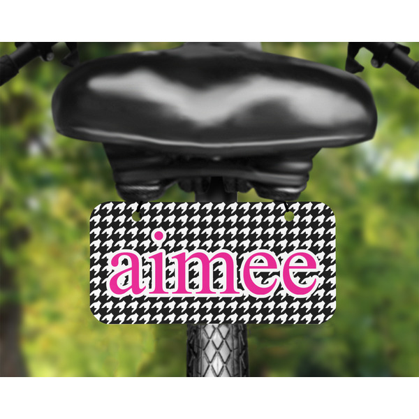 Houndstooth w/Pink Accent Mini License Plate on Bicycle - LIFESTYLE Two holes
