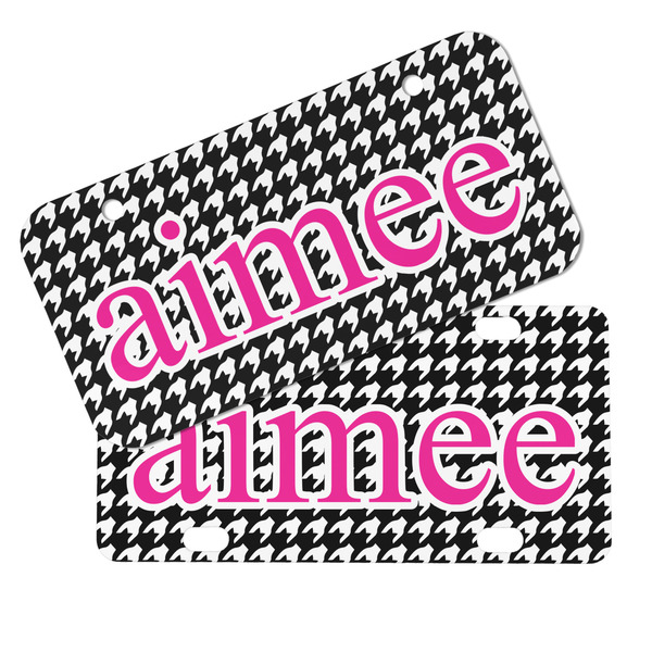 Houndstooth w/Pink Accent Mini License Plates - MAIN (4 and 2 Holes)