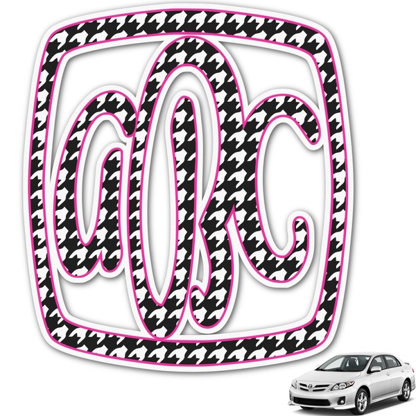 Custom Houndstooth w/Pink Accent Monogram Car Decal (Personalized)