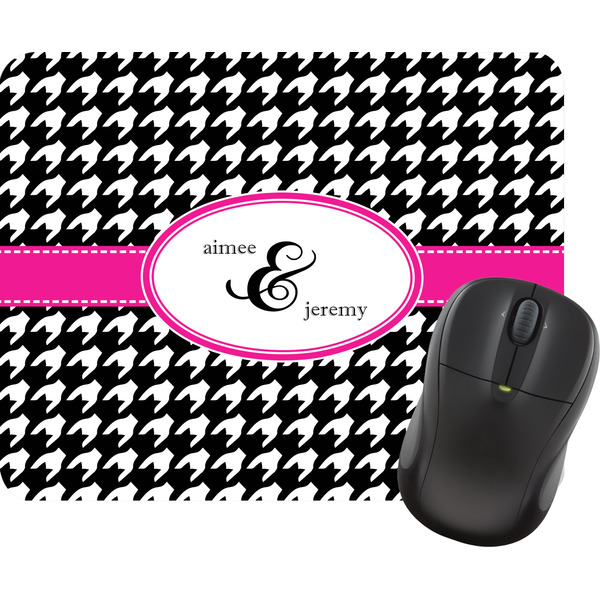 Custom Houndstooth w/Pink Accent Rectangular Mouse Pad (Personalized)