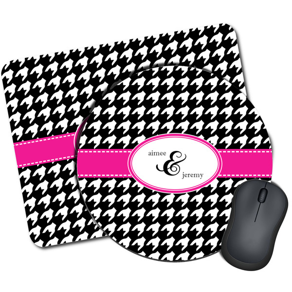 Custom Houndstooth w/Pink Accent Mouse Pad (Personalized)