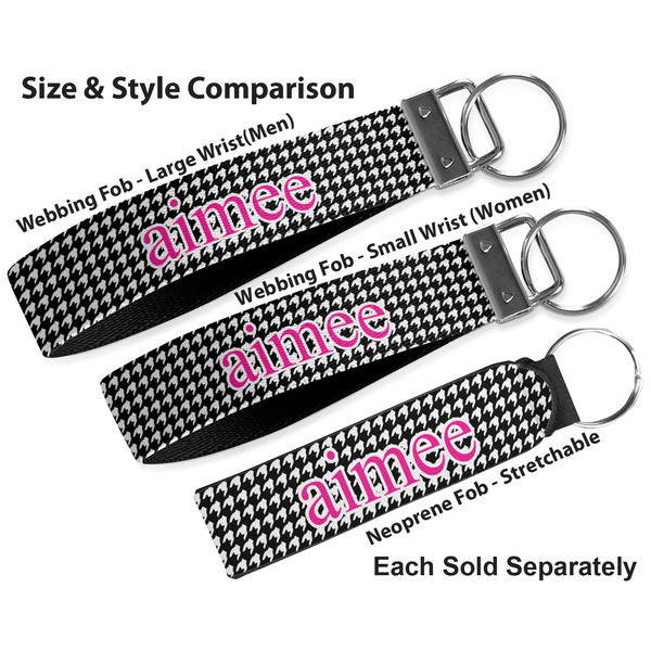 Houndstooth w/Pink Accent Multiple Key Ring comparison sizes