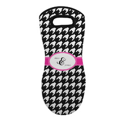 Houndstooth w/Pink Accent Neoprene Oven Mitt - Single w/ Couple's Names