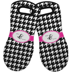 Houndstooth w/Pink Accent Neoprene Oven Mitts - Set of 2 w/ Couple's Names