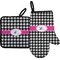 Houndstooth w/Pink Accent Right Oven Mitt & Pot Holder Set w/ Couple's Names