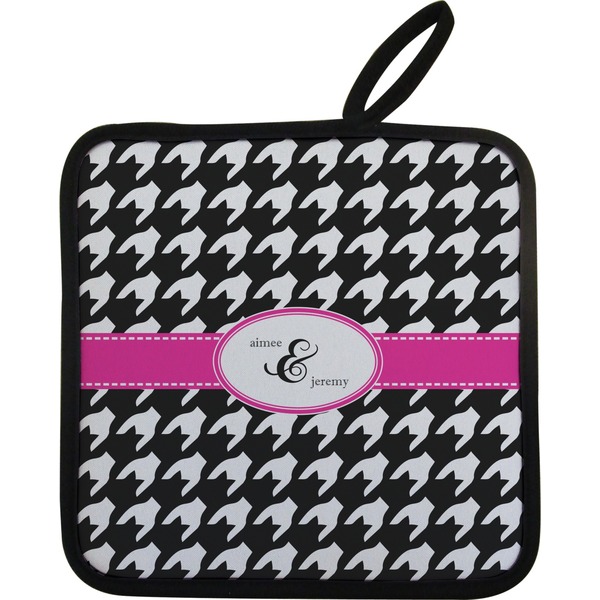 Custom Houndstooth w/Pink Accent Pot Holder w/ Couple's Names