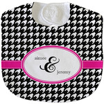 Houndstooth w/Pink Accent Velour Baby Bib w/ Couple's Names
