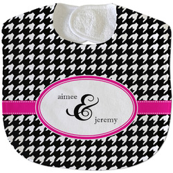 Houndstooth w/Pink Accent Velour Baby Bib w/ Couple's Names