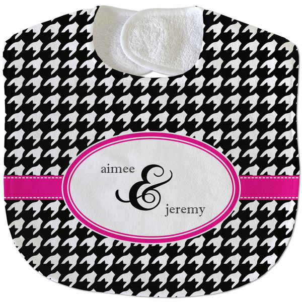 Custom Houndstooth w/Pink Accent Velour Baby Bib w/ Couple's Names
