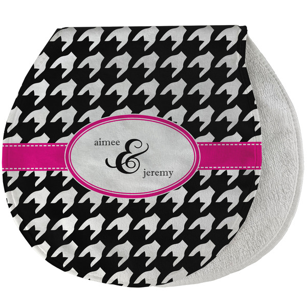Custom Houndstooth w/Pink Accent Burp Pad - Velour w/ Couple's Names