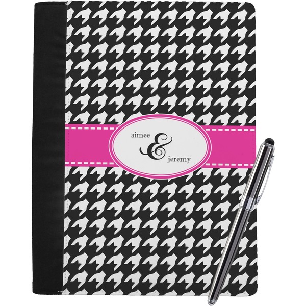 Custom Houndstooth w/Pink Accent Notebook Padfolio - Large w/ Couple's Names