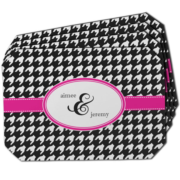Custom Houndstooth w/Pink Accent Dining Table Mat - Octagon w/ Couple's Names