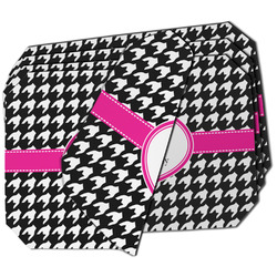 Houndstooth w/Pink Accent Dining Table Mat - Octagon - Set of 4 (Double-SIded) w/ Couple's Names