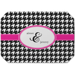 Houndstooth w/Pink Accent Dining Table Mat - Octagon (Single-Sided) w/ Couple's Names