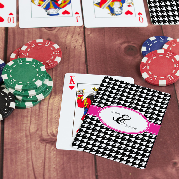 Houndstooth w/Pink Accent On Table with Poker Chips