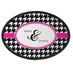 Houndstooth w/Pink Accent Iron On Oval Patch w/ Couple's Names