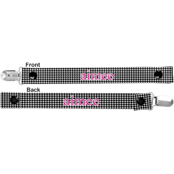 Houndstooth w/Pink Accent Pacifier Clip - Front and Back