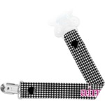 Houndstooth w/Pink Accent Pacifier Clip (Personalized)