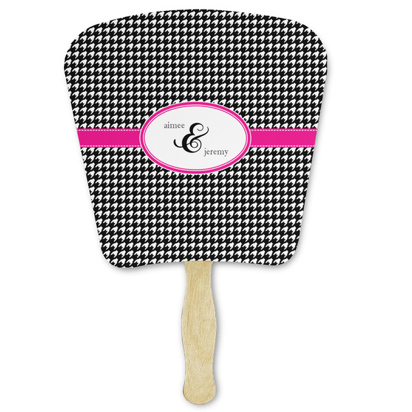 Custom Houndstooth w/Pink Accent Paper Fan (Personalized)