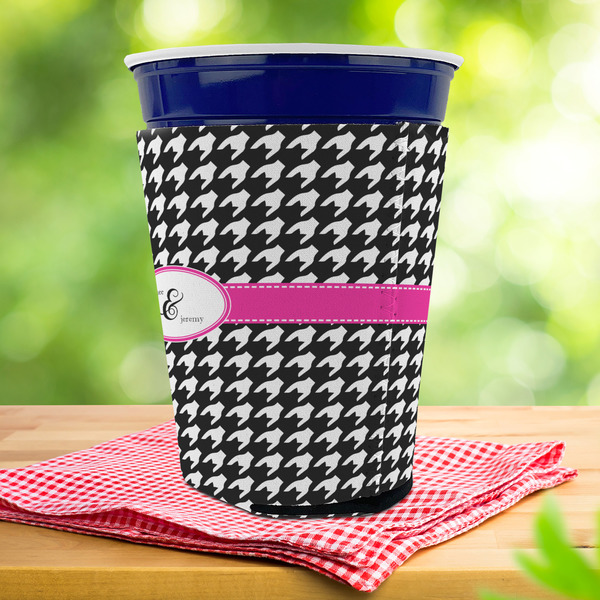 Houndstooth w/Pink Accent Party Cup Sleeves - with bottom - Lifestyle