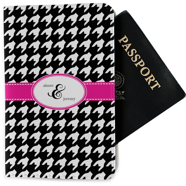 Custom Houndstooth w/Pink Accent Passport Holder - Fabric (Personalized)