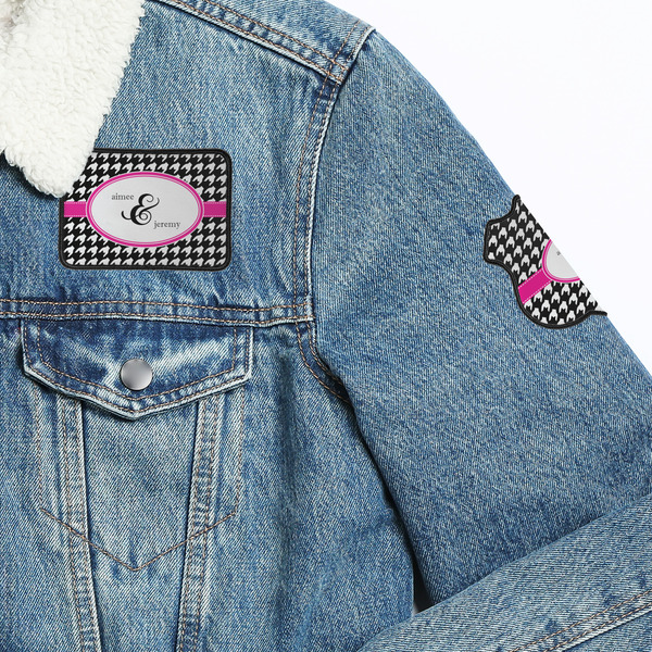 Houndstooth w/Pink Accent Patches Lifestyle Jean Jacket Detail