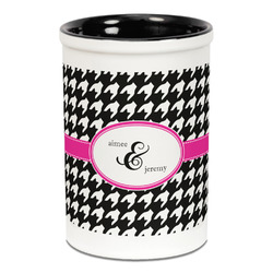Houndstooth w/Pink Accent Ceramic Pencil Holders - Black