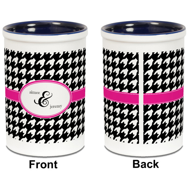 Houndstooth w/Pink Accent Pencil Holder - Blue - approval