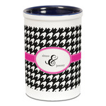 Houndstooth w/Pink Accent Ceramic Pencil Holders - Blue