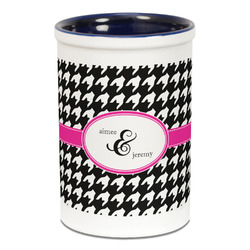 Houndstooth w/Pink Accent Ceramic Pencil Holders - Blue