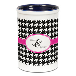 Houndstooth w/Pink Accent Ceramic Pencil Holders - Blue