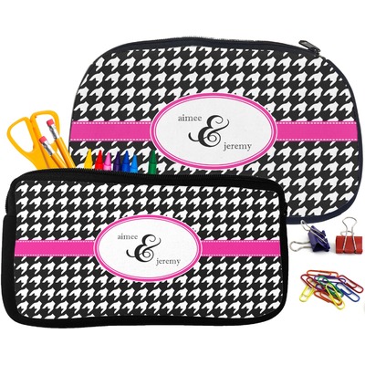 Houndstooth w/Pink Accent Neoprene Pencil Case (Personalized)