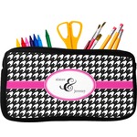 Houndstooth w/Pink Accent Neoprene Pencil Case - Small w/ Couple's Names