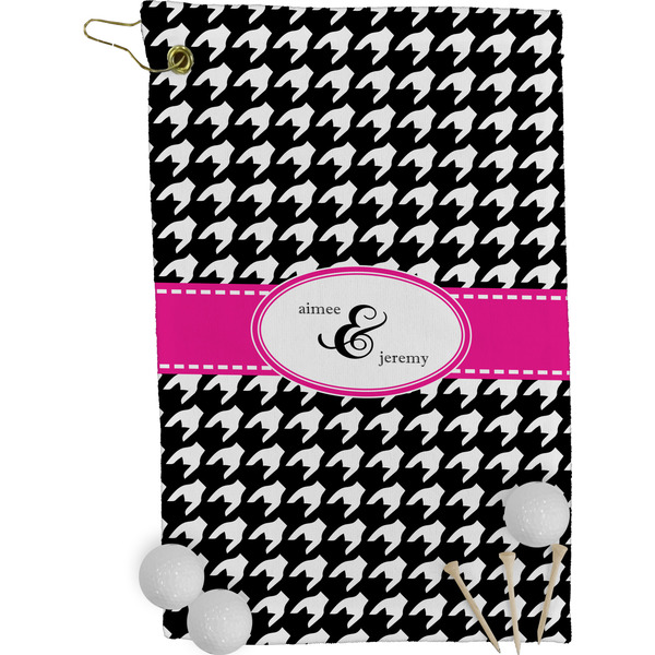 Houndstooth w/Pink Accent Personalized All Over Golf Towel