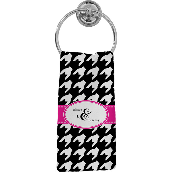 Custom Houndstooth w/Pink Accent Hand Towel - Full Print (Personalized)