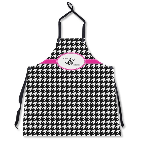 Custom Houndstooth w/Pink Accent Apron Without Pockets w/ Couple's Names