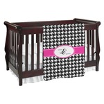 Houndstooth w/Pink Accent Baby Blanket (Double Sided) (Personalized)