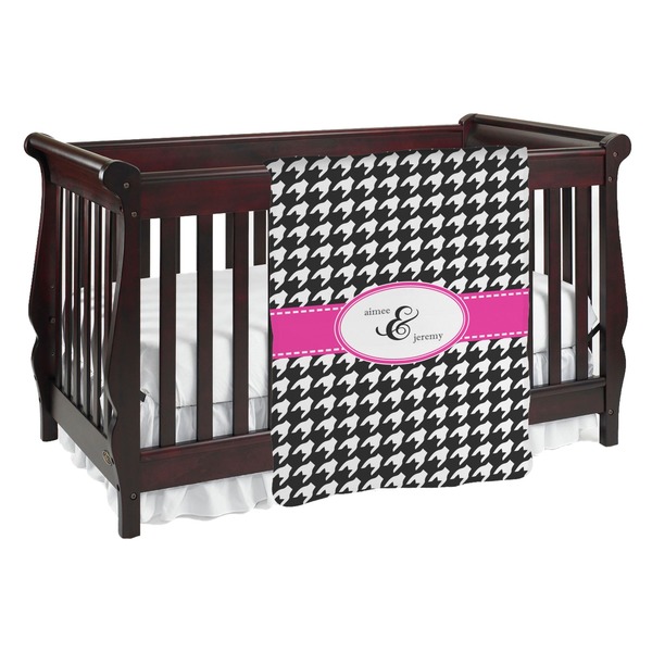 Custom Houndstooth w/Pink Accent Baby Blanket (Double Sided) (Personalized)