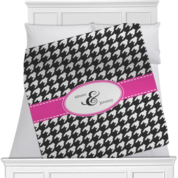 Custom Houndstooth w/Pink Accent Minky Blanket - Twin / Full - 80"x60" - Single Sided (Personalized)